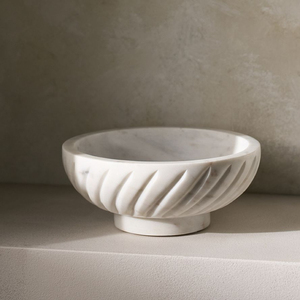 Frutero de mármol blanco hecho a mano con base de pedestal de madera de mango natural, cuenco decorativo para cocina y decoración del hogar - Product Image 2
