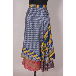 Reversible Boho Skirt <b>Dress</b> Art <b>Silk</b> Handmade <b>Wrap</b> from Sari Fabric, Womens Summer Beachwear, Festival or Party Outfit - Product Image 2