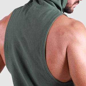 Wholesale High Quality Custom Logo <b>Men</b> Workout <b>Sleeveless</b> <b>Hoodie</b> Blank Bodybuilding Training Gym Hooded Tank Top - Product Image 2