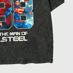 T-shirt tendance décontracté délavé à l'acide pour hommes T-shirt surdimensionné personnalisé en polaire à manches courtes et col en O avec impression numérique de caractères - Product Image 5