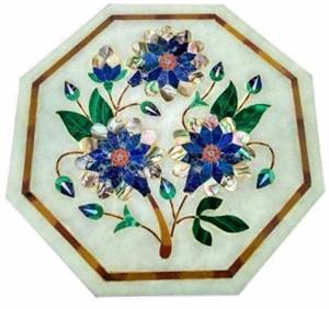 โต๊ะกาแฟหินอ่อนหรูหรา เฟอร์นิเจอร์ฝังอัญมณีกึ่งมีค่าแบบโบราณ - Product Image 1