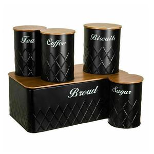 Boîte métallique enduite de poudre noire ustensiles de cuisine ensemble fait à la main de quatre boîtes de rangement design dernière arrivée conteneur abordable - Product Image 1