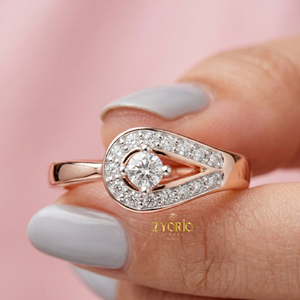 Bague en diamant rond en or 10 carats, diamant cultivé en laboratoire, halo torsadé, bijoux de fiançailles et de mariage pour femmes - Product Image 2