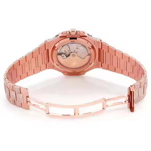 Lujoso reloj completo de diamantes VVS Moissanite Movimiento de cuarzo de oro rosa Acero inoxidable Luxury Sport Business Style Limited - Product Image 4