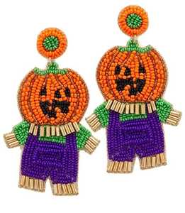 High Quality Cute Beaded Embroidery Pumpkin <b>Halloween</b> Gobble Drop <b>Earrings</b> New Design Style for Girls - Product Image 5