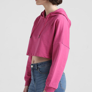 Wholesale High Quality Custom Printed Logo Autumn Knitted Breathable Oversized Crop <b>Top</b> Pullover Hoodie Women 100% Cotton - Product Image 4