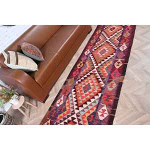 Alfombra Turca Vintage de 2.9x9.5 pies, Alfombra de Pasillo, Alfombra de Lana Roja Herki - Product Image 4