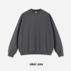 Haute qualité hommes mode poids lourd 420 grammes lavé éponge à capuche couleur unie en détresse pull o-cou sweat - Product Image 3