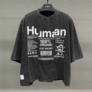 Ropa de calle Vintage empalme 200 Gsm algodón lavado ácido hombres camiseta personalizada serigrafía hombro caído camiseta cuadrada de gran tamaño - Product Image 6