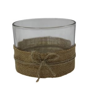 Pot de bougie votif rond en verre/paille de couleur marron au design élégant pour la décoration de table de jardin et d'hôtel faite à la main en vrac - Product Image 3