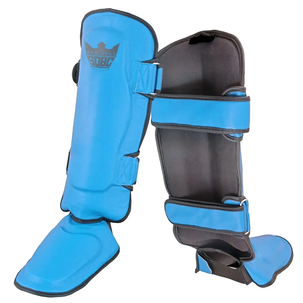 Espinillera azul mate, Protector de pie, Protector de pierna de Kickboxing, Shinpad y Shinguard Muaythai de alta calidad para Boxeo