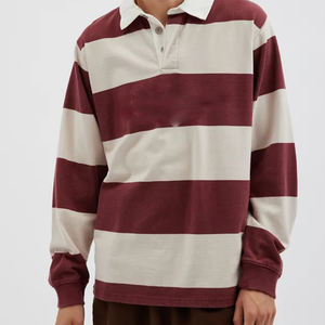 Logotipo bordado personalizado de manga larga al por mayor de algodón a rayas Rugby Polo camisetas de manga larga para hombres - Product Image 2