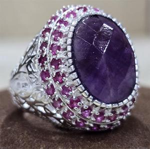 Plata de Ley 925, excelente calidad, diseñador hecho a mano, anillo Eternity Vermeil, forma ovalada, amatista y forma redonda, piedra preciosa de Rubí - Product Image 2