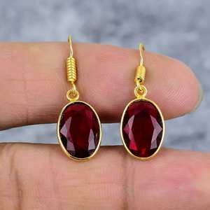 Pendientes Minimalistas de Plata de Ley 925 con Corte Ovalado de Granate Rojo, Chapados en Oro, Modernos, para Bodas y Fiestas - Product Image 2