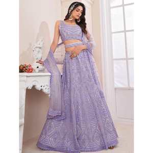 Precioso Lehenga Choli de Lentejuelas Lila con Malla Suave para Vestimenta de Compromiso y Bodas - Product Image 4