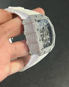 ロゴアイスアウトVVS Moissaniteダイヤモンド自動移動時計手作りアンティークステンレス鋼バンドインドサプライヤー
