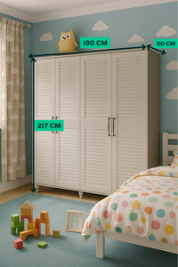 Arion <b>Kids</b> Pera Wood 4-Door <b>Cabinet</b> MDF Body with Wooden Feet and Natural Finish Large Volume Design for Living Room - Product Image 2