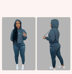 Conjunto Deportivo de Invierno para Mujer, Talla Grande, Color Sólido, 100% Algodón, Sudadera con Capucha y Pantalones Jogger de Dos Piezas - Product Image 5