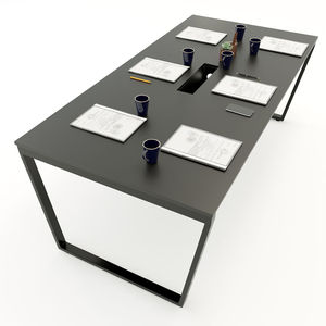 SFTC009-Minimalist Style 2-<b>Sided</b> Metal Frame Small Wood and Rubber <b>Table</b> for Meetings - Product Image 1