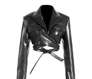 Chaqueta ajustada para motocicleta para mujer, elegante, con múltiples bolsillos, manga larga, ropa para todas las estaciones, chaqueta de cuero genuino para mujer - Product Image 1