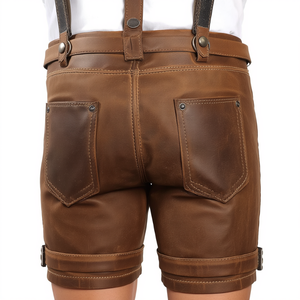 Pantalones Cortos Bávaros de Cuero Genuino Color Camel, Estilo Rústico Premium, Tradicionales para Oktoberfest, Bordados, Proveedor OEM - Product Image 3