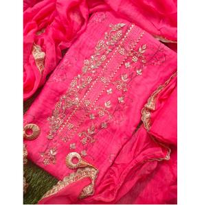 Conjunto de Salwar Kameez Punjabi sin Costuras, Color Amarillo, Estampado Floral Paisley, de Seda y Algodón, para Mujer, Transpirable, con Bordado - Product Image 5