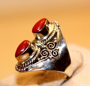 Anillo de piedras preciosas de Coral rojo Natural, Plata de Ley 925, regalo de aniversario de boda y fiesta Unisex con ajuste de barra para mujer - Product Image 5