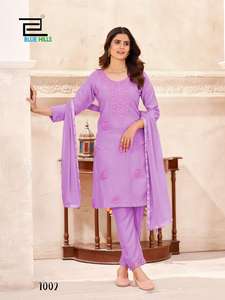 Pantalon Kurta en rayonne ethnique traditionnel à la mode avec tenue festive Nazneen Dupatta pour les femmes fête Style traditionnel adulte - Product Image 5