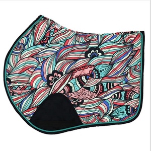Conjunto de almohadilla para silla de montar con patrón abstracto colorido, botas de cascabel, botas de protección y velo antimoscas, conjunto a juego para equitación. - Product Image 2