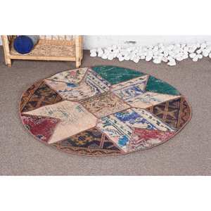 Alfombra rústica de lana Beige de 3,3 'X 3,3 ', alfombra de yute de retazos de estilo Vintage turco para sala de estar, respaldo de látex clásico para pasillo - Product Image 1