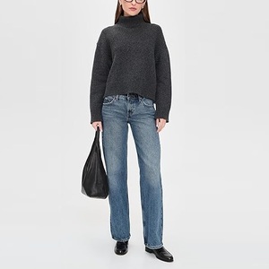 Jeans de Algodón Rectos para Mujer, Marca Privada Personalizada, Nueva Moda, Elásticos, Corte Holgado, Casuales, Diseño Sólido con Remaches, Transpirables, Talle Medio - Product Image 6