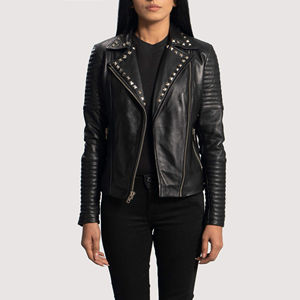 Chaqueta de Motociclista Negra Personalizada de Cuero Auténtico Anilina con Cremallera para Mujer, con Forro de Viscosa Acolchado en el Interior y Exterior - Product Image 3