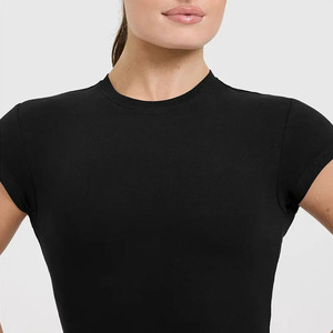 Último diseño negro 100% algodón Mujer camiseta Casual secado rápido transpirable y elegante diseñador relajado ajuste gimnasio entrenamiento camiseta - Product Image 5
