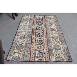 Tapis classique en laine patchwork noir beige 2.7x4.4 pieds tapis rectangulaires turcs faits à la main pour adolescent vivant en latex pour couloir chambre - Product Image 3