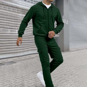 Conjunto de chándal con cremallera completa para hombre al por mayor, chaqueta con capucha y pantalones para correr con 2 bolsillos, ropa deportiva informal, chándal para gimnasio y correr - Product Image 3