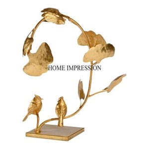 Gingko Leaves Designer Escultura chapada en oro fundido de aluminio con base de mármol blanco Acentos decorativos para el hogar de proveedor indio - Product Image 5