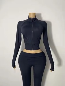 Của phụ nữ chất lượng cao 2-mảnh quần short Yoga thiết lập bùng gấp xà cạp Longsleeve hàng đầu với ngón tay cái lỗ ladies' Activewear loungewear - Product Image 5