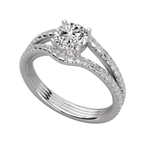Bague de fiançailles solitaire en or massif 14 carats avec diamant synthétique rond de 0,53 carat cultivé en laboratoire et diamants latéraux pour femme