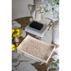 Bandeja para Servir Crema con Diseño de Hojas, Bandeja Rectangular Decorativa Hecha a Mano para Comedor y Sala de Estar - Product Image 4