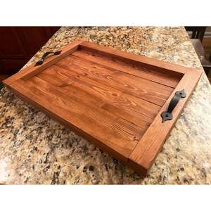 Plateau de service en bois poli au design personnalisé, avec poignée métallique, style ferme, pour le petit-déjeuner, idéal pour les hôtels et restaurants - Vente chaude - Product Image 3
