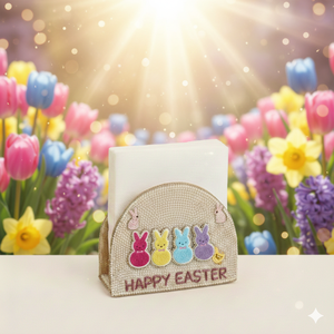 ลายปักเลื่อมรูปทรงเรขาคณิตแบบซิลลูเอตกระต่ายหลากสี สำหรับตกแต่งโต๊ะในเทศกาลอีสเตอร์ โทนสีเอิร์ธโทน พร้อมขาตั้ง - Product Image 1