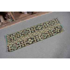 Alfombra turca Vintage tradicional verde marrón 1,3x4,2 pies tejido plano diseño de retazos Material de lana respaldo de látex para sala de estar - Product Image 5