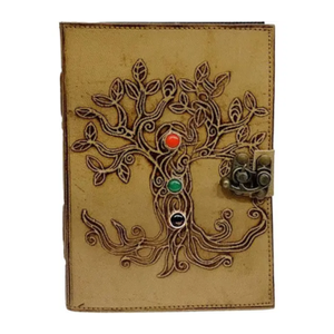 Diario de Cuero Genuino Hecho a Mano, Organizador con Diseño de Árbol de la Vida y Madre Tierra en Relieve, Cuaderno de Bocetos de 8x6 Pulgadas, 120 Hojas, Regalo para el Día de la Tierra - Product Image 1