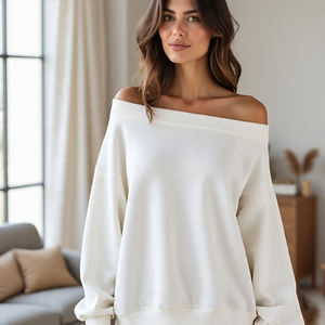 Mujeres fuera del hombro corte sudaderas Streetwear ejercicio manga larga polar medio corte hombro sudadera señoras - Product Image 2