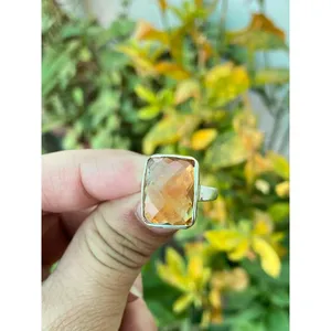 925 Silver Fashionable <b>Statement</b> <b>Ring</b> with Citrine Gemstone Bezel Setting Rhodium Plating Free Size Gift - Product Image 2