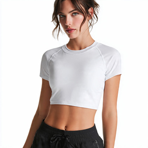 เสื้อครอปออกกำลังกายสำหรับผู้หญิง ผ้าระบายอากาศ 100% ผ้าฝ้ายผสมโพลีเอสเตอร์ ความยาวสั้น เหมาะสำหรับเล่นกีฬาและฟิตเนส - Product Image 5