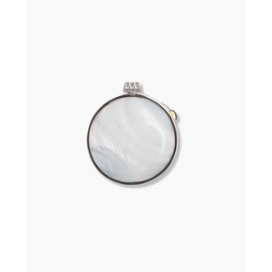 Pendentif rond en acier inoxydable plaqué rhodium et or avec accents de diamants et de perles - Product Image 3
