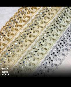 Cordones bordados de trabajo de espejo intrincados hechos a medida para decoración de manualidades de uso étnico y diseño de moda. Añade brillo y tradición. - Product Image 6