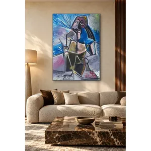 Impression sur toile Fida Picasso, Femme assise cubiste bleue et rose - Product Image 2