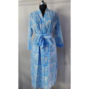 Bata de algodón suave con estampado de bloques al por mayor del fabricante, camisón largo, ropa de playa, ropa de dormir, cinturón Kimono, informal, de verano para mujer - Product Image 2